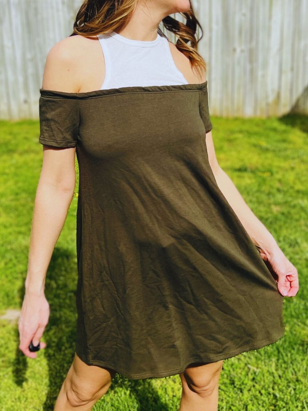 Olive Off-Shoulder Dress